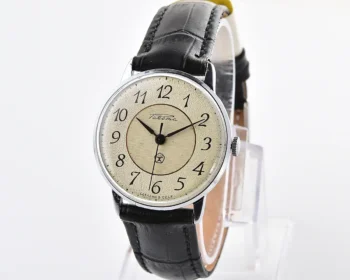 Vintage Soviet Raketa mechanical watch with cream two-tone dial and Breguet-style Arabic numerals, 1970s-80s