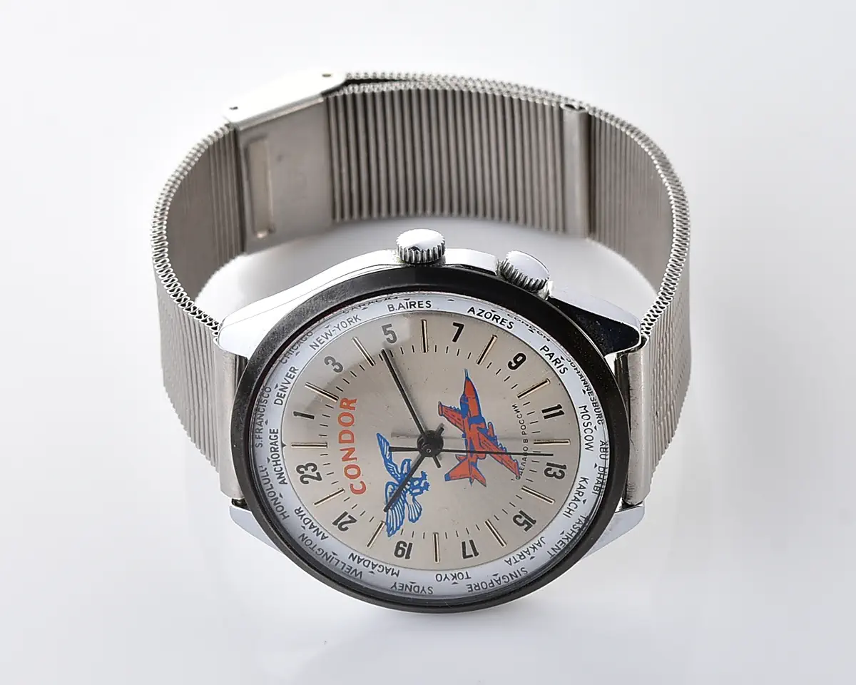 Vintage Raketa "Condor" 24-hour world time watch - silver sunburst dial with jet & eagle, 1990s, Cal. 2623 - Image 9