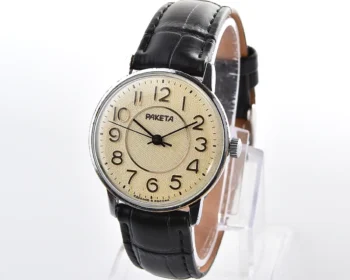 Vintage Raketa mechanical watch - cream dial with embossed Arabic numerals, 1990s, Cal. 2609.HA