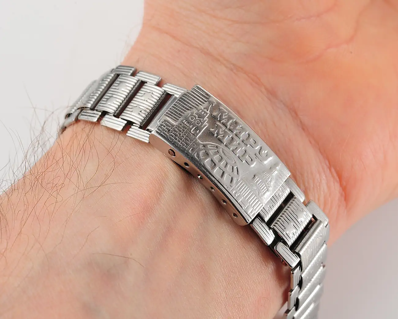 Vintage Soviet stainless steel 18mm x 175mm watch bracelet with «МИРУ – МИР» Kremlin & Capitol peace buckle - Image 11